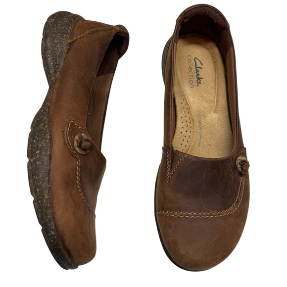 Clarks Shoes - Clarks Roseville Sky Brown Leather Slip-On Loafers Shoes Womens 8 career office